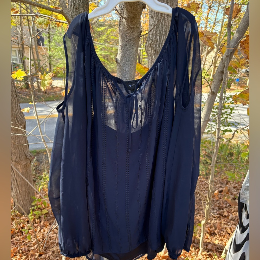 AB Studio Midnight Blue Sheer Top